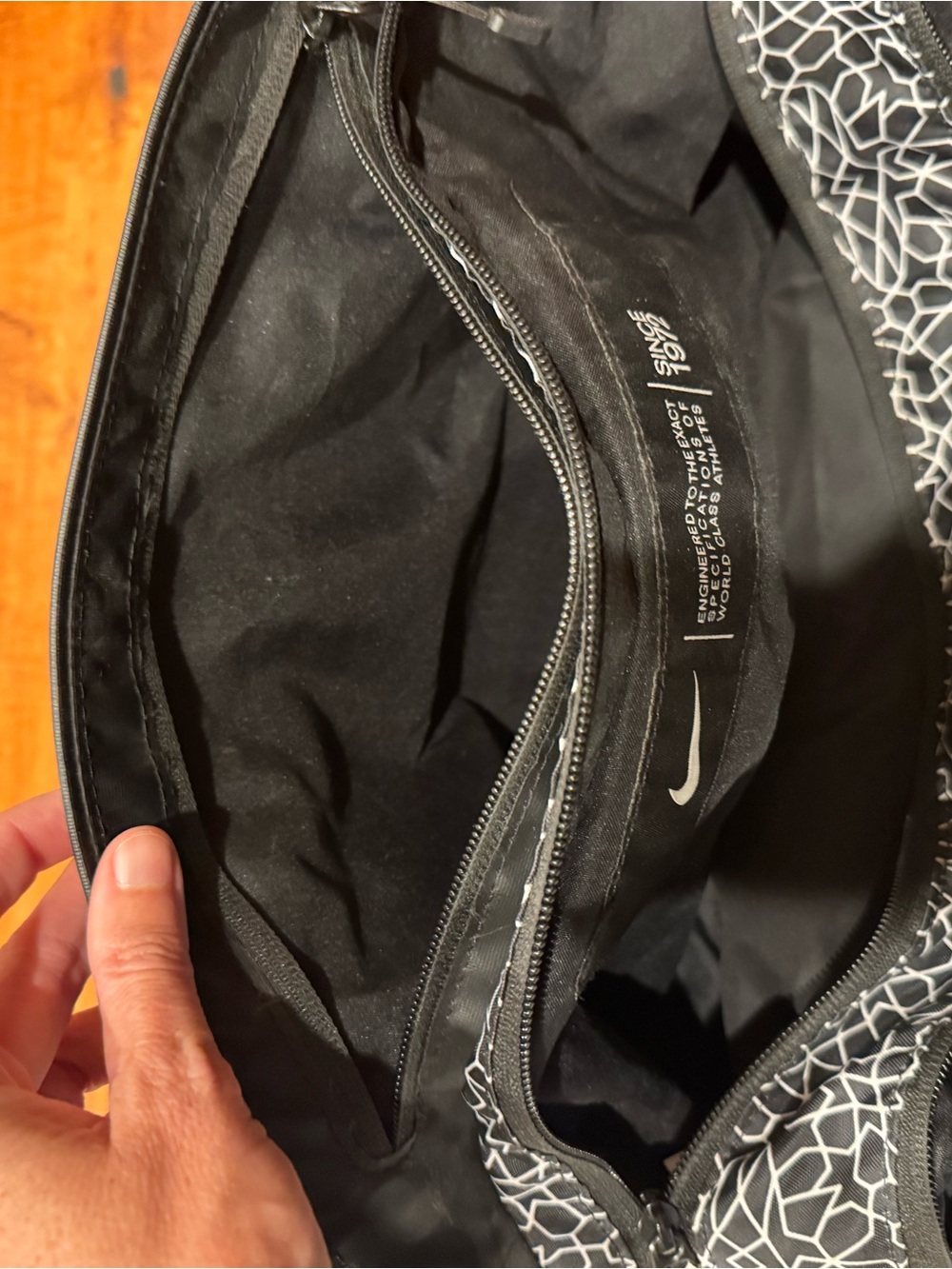 Nike Black and White Geometric Sport Duffel - Picture 6 of 10